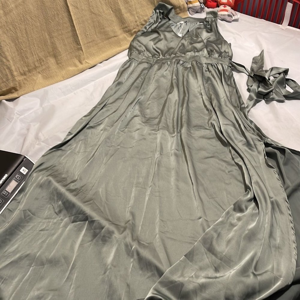 Baltic Born Womens Eucalyptus Green Sleeveless Roma Satin Maxi Dress Size XXL